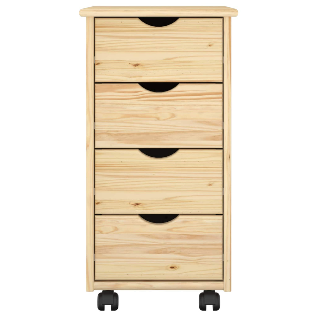 Rollschrank Mit Rad Braun 65,5 x 34 x 39 cm Massivholz Kiefer