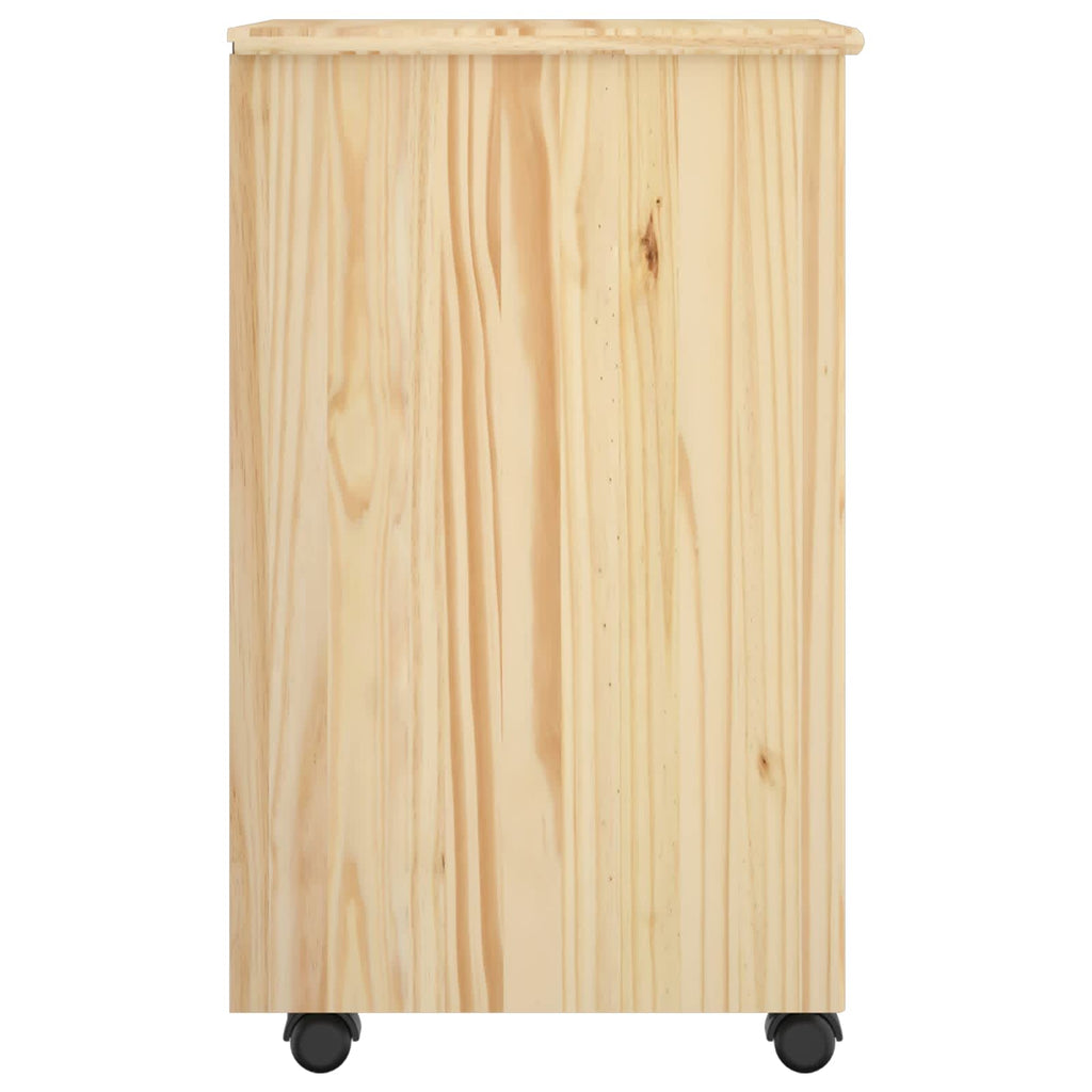 Rollschrank Mit Rad Braun 65,5 x 34 x 39 cm Massivholz Kiefer