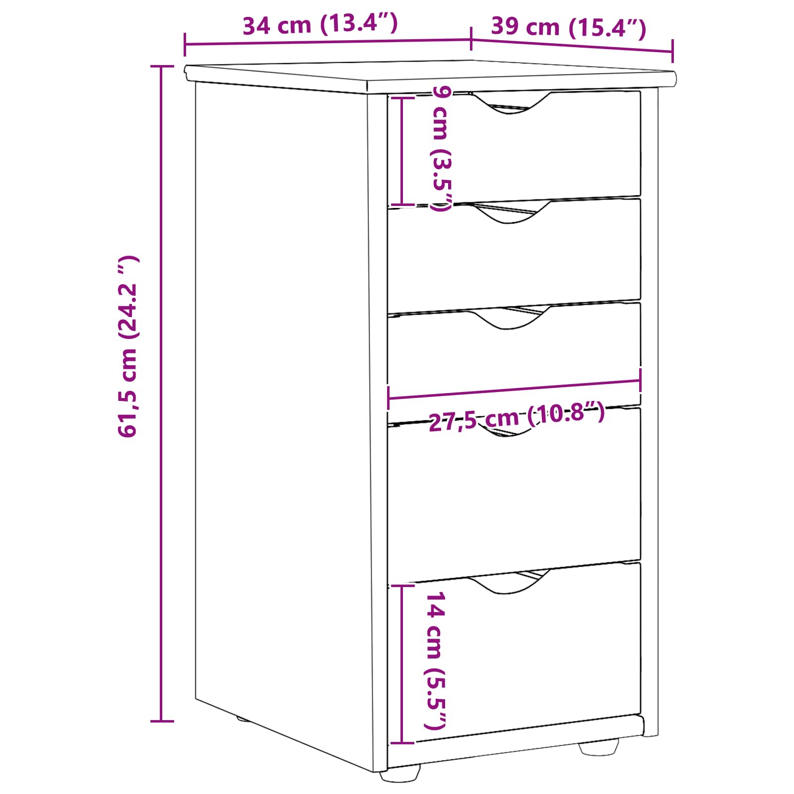 Schrank Braun 34 x 39 x 61,5 cm Massivholz Kiefer