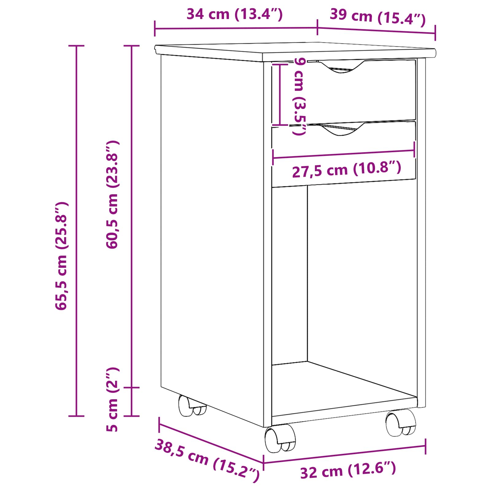 Rollschrank Braun 34 x 39 x 65,5 cm Massives Kiefernholz