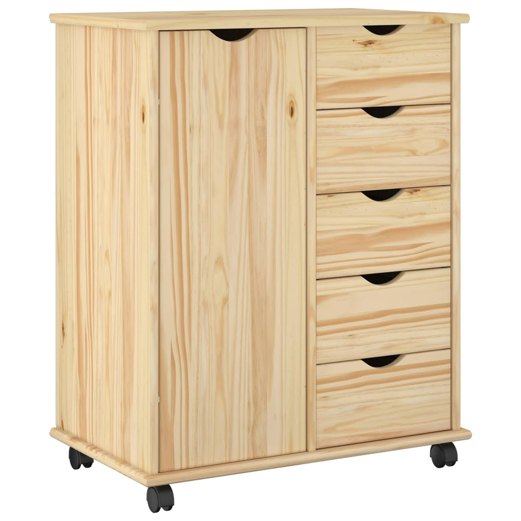 Rollschrank Mit Rad Braun 63,5 x 39 x 79 cm Massivholz Kiefer