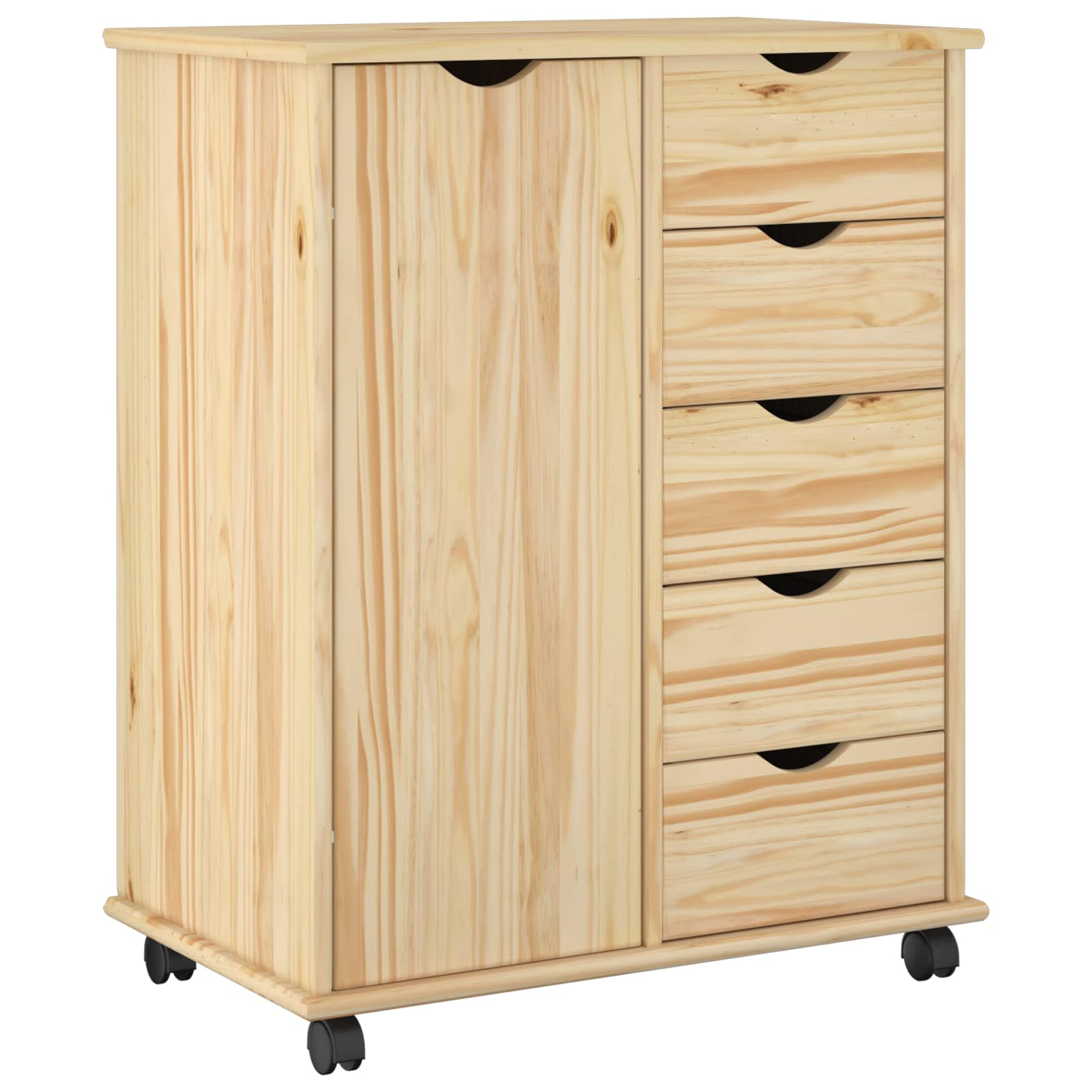 Rollschrank Mit Rad Braun 63,5 x 39 x 79 cm Massivholz Kiefer