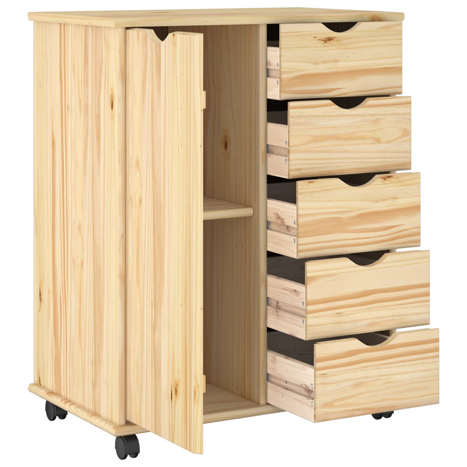 Rollschrank Mit Rad Braun 63,5 x 39 x 79 cm Massivholz Kiefer