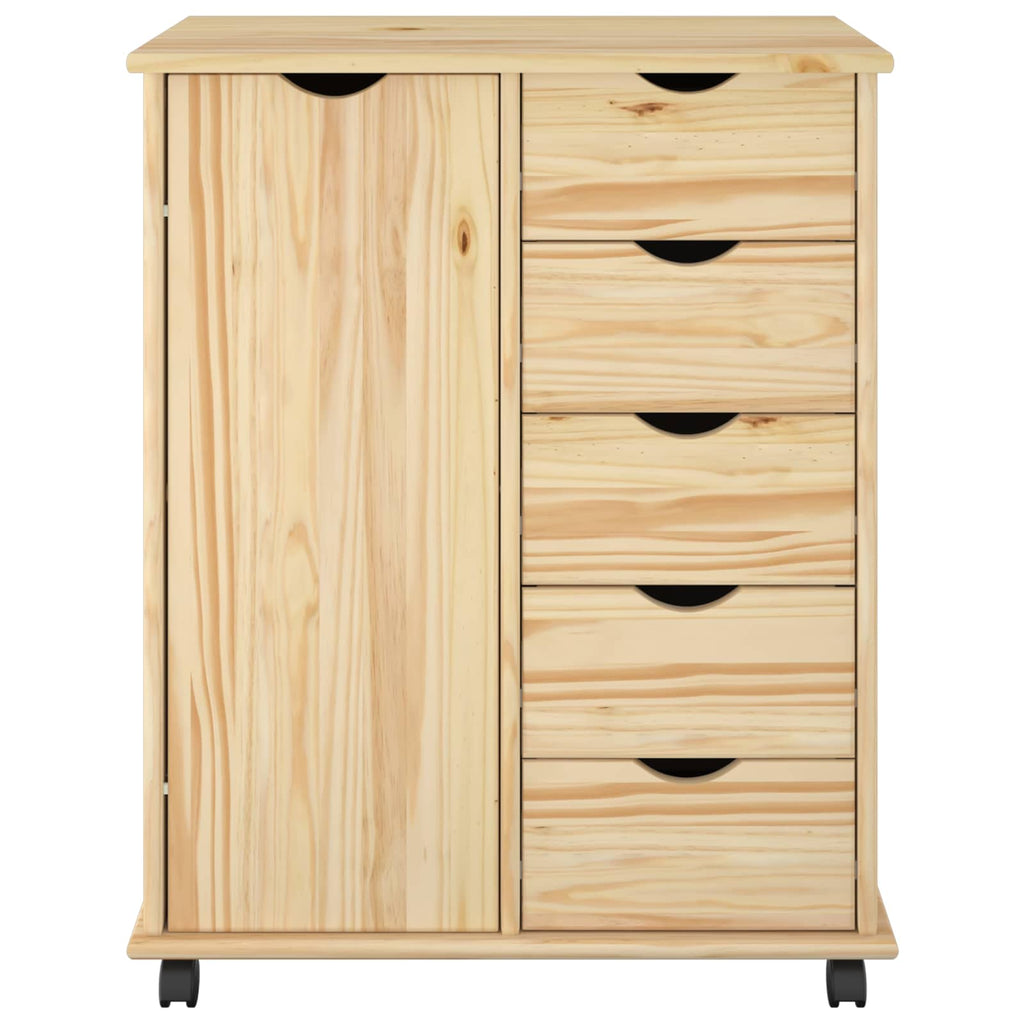 Rollschrank Mit Rad Braun 63,5 x 39 x 79 cm Massivholz Kiefer