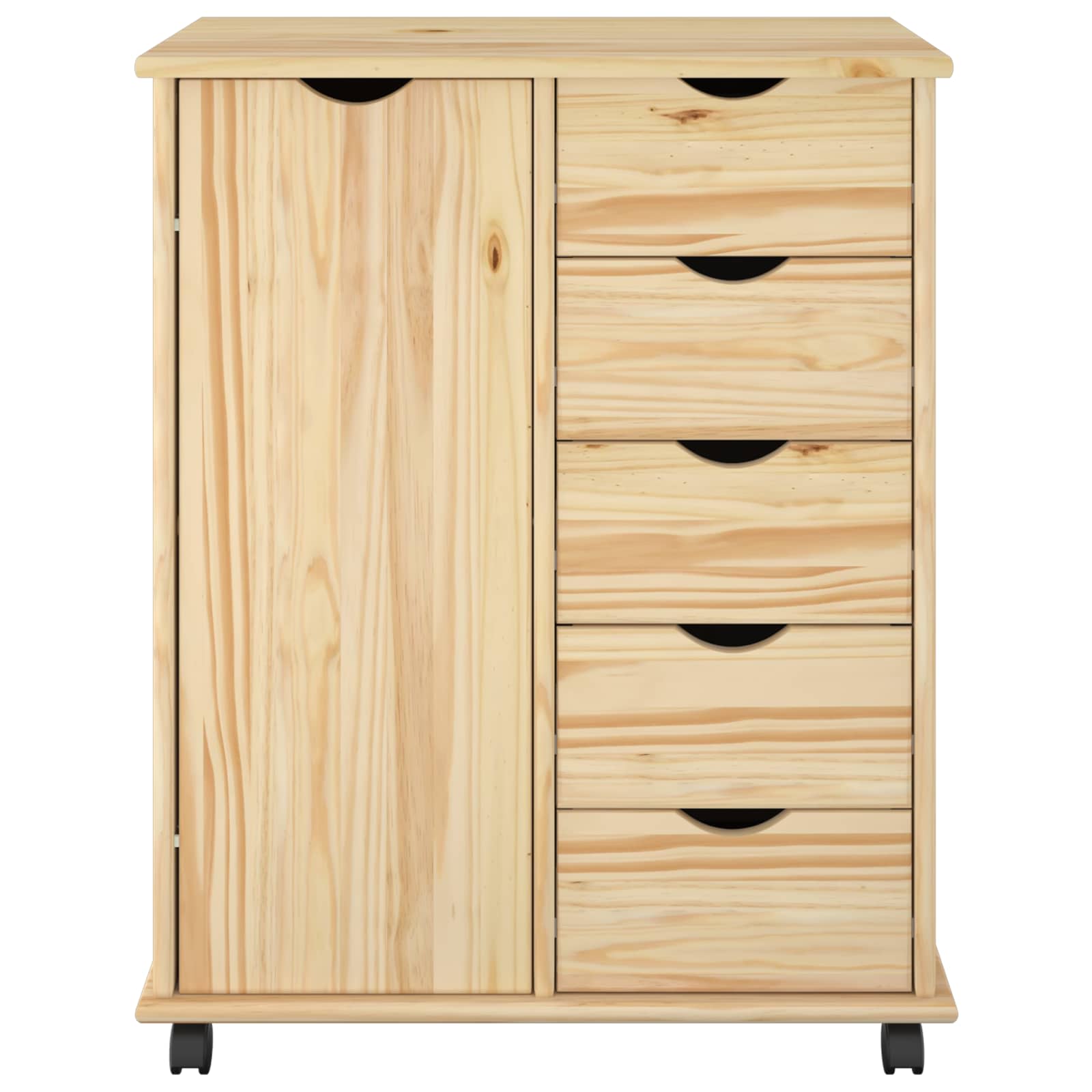 Rollschrank Mit Rad Braun 63,5 x 39 x 79 cm Massivholz Kiefer