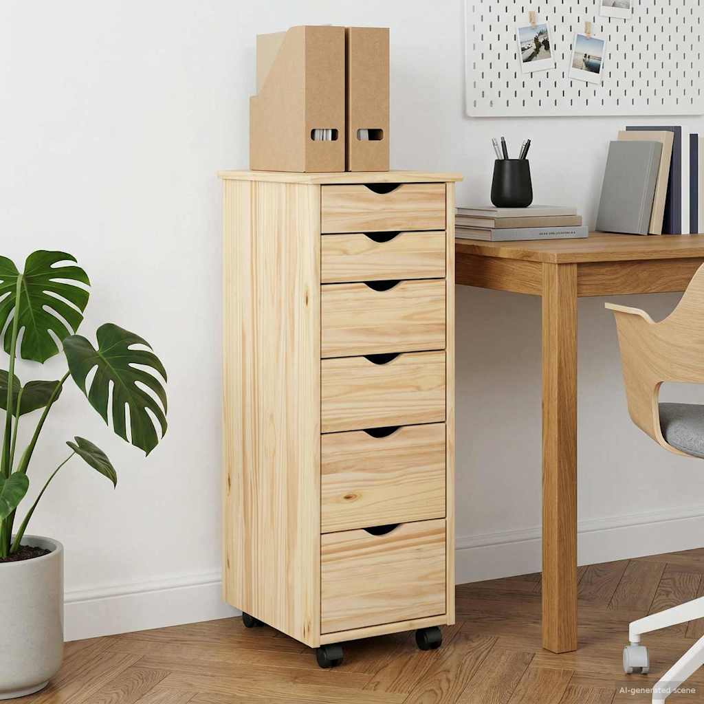 Rollschrank Mit Rad Braun 34 x 39 x 93,5 cm Massivholz Kiefer