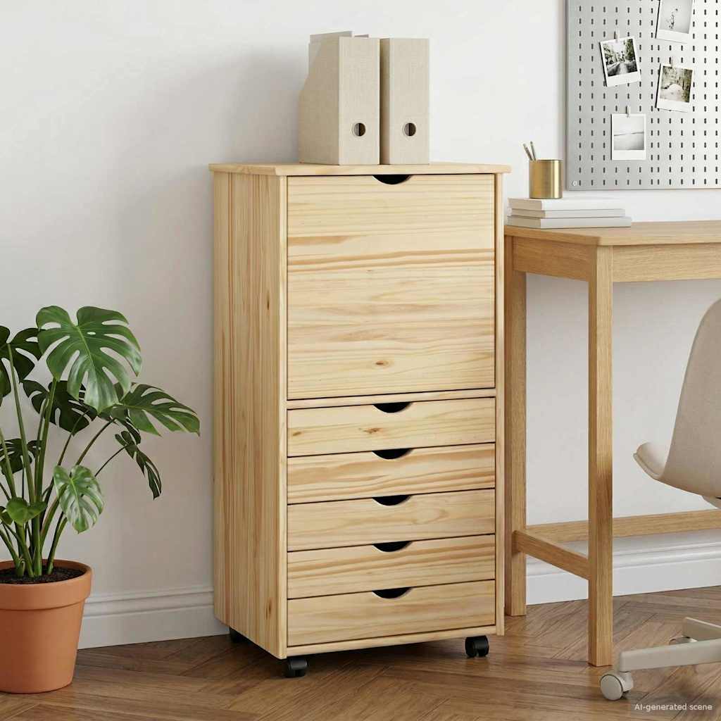 Rollschrank Mit Rad Braun 53 x 39 x 103 cm Massivholz Kiefer