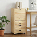 Rollschrank Mit Rad Braun 53 x 39 x 103 cm Massivholz Kiefer