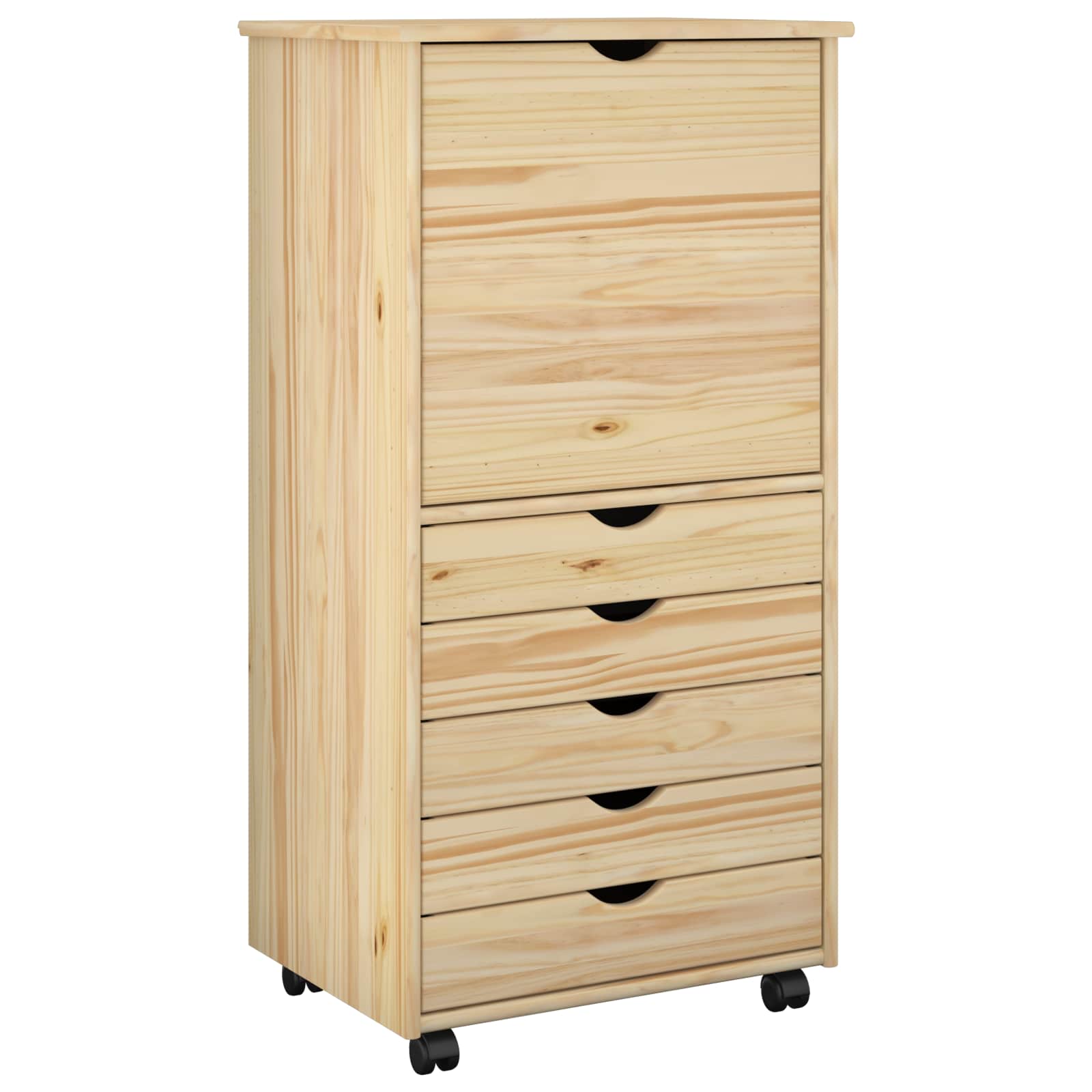 Rollschrank Mit Rad Braun 53 x 39 x 103 cm Massivholz Kiefer