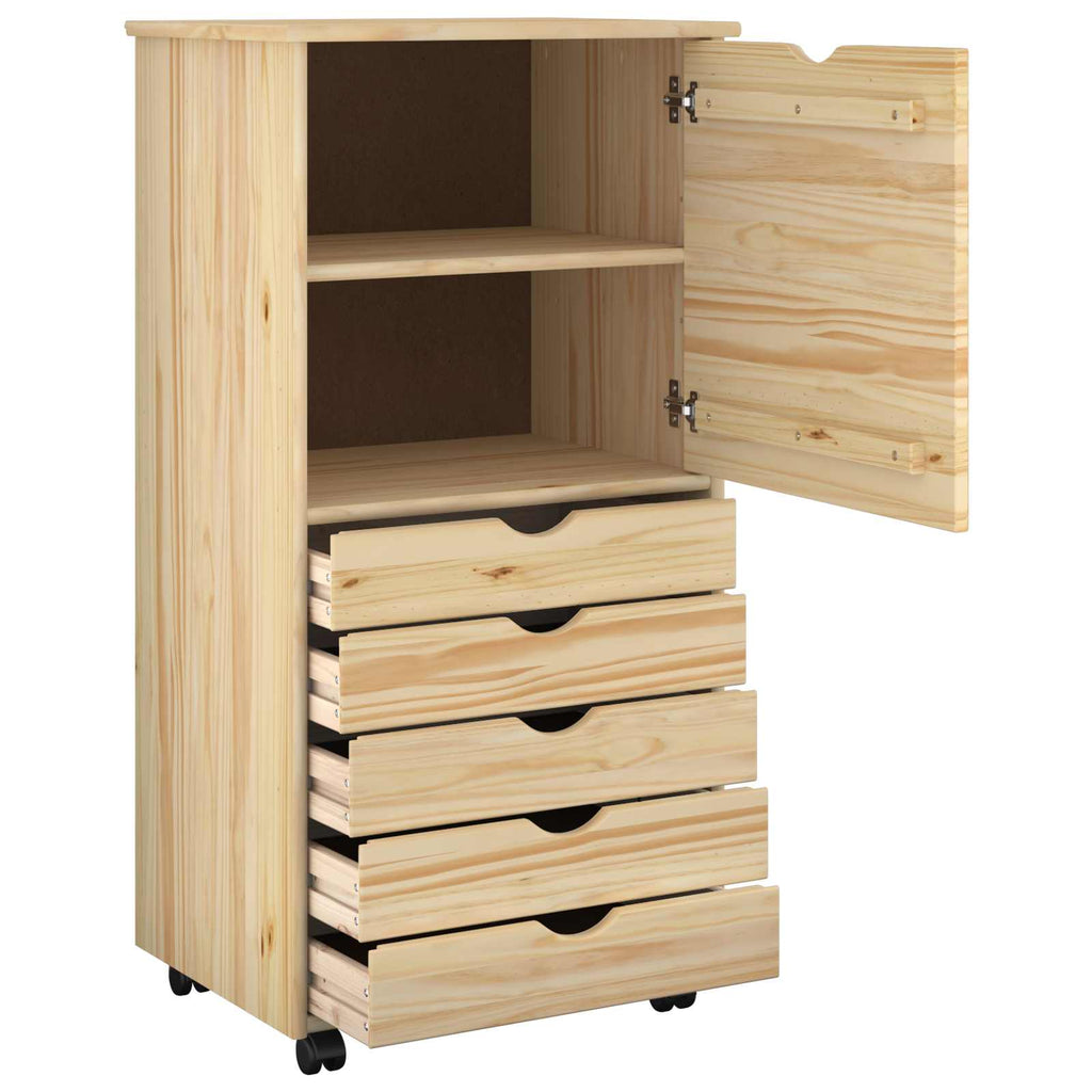 Rollschrank Mit Rad Braun 53 x 39 x 103 cm Massivholz Kiefer