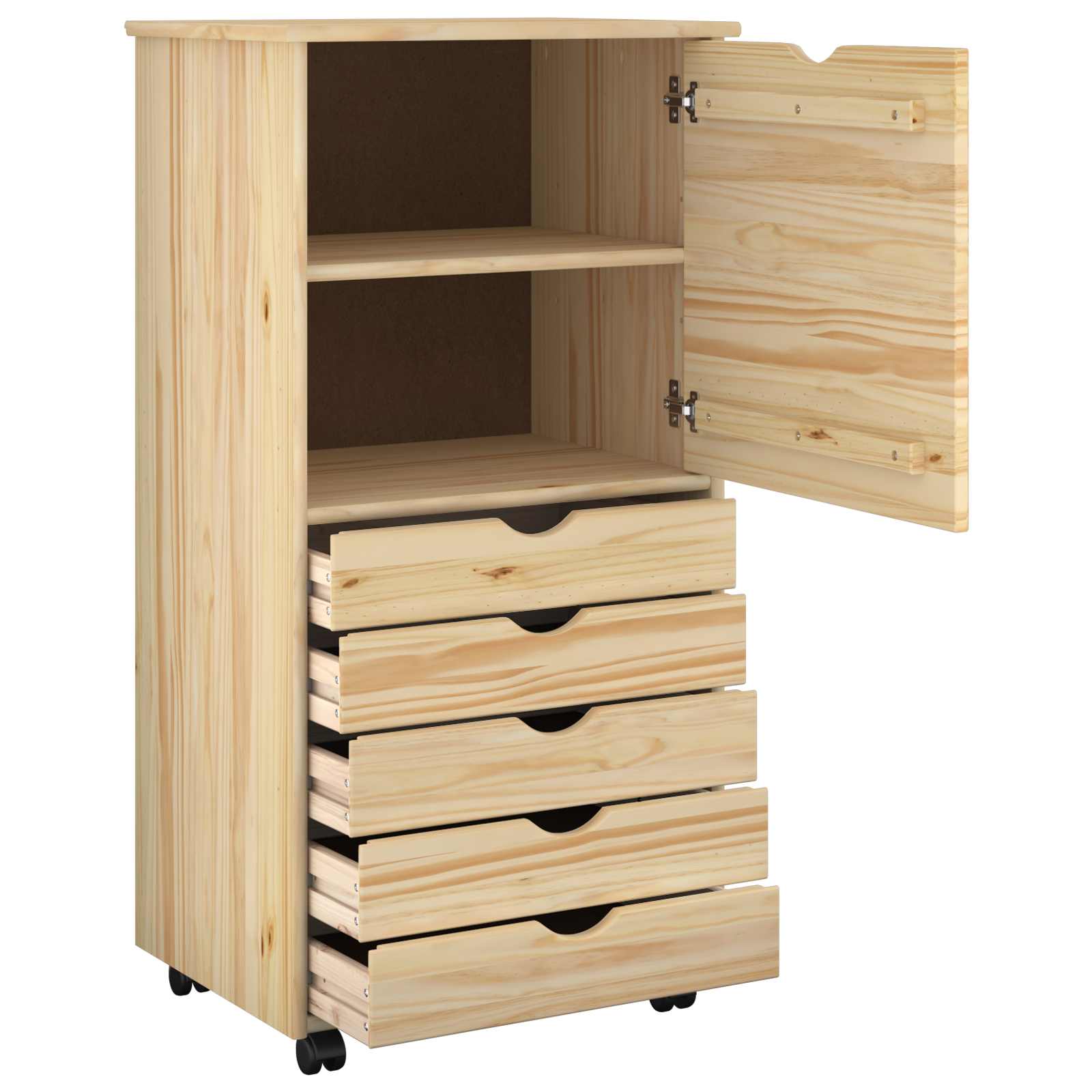 Rollschrank Mit Rad Braun 53 x 39 x 103 cm Massivholz Kiefer