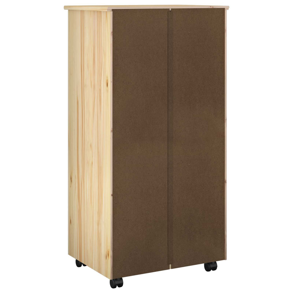 Rollschrank Mit Rad Braun 53 x 39 x 103 cm Massivholz Kiefer