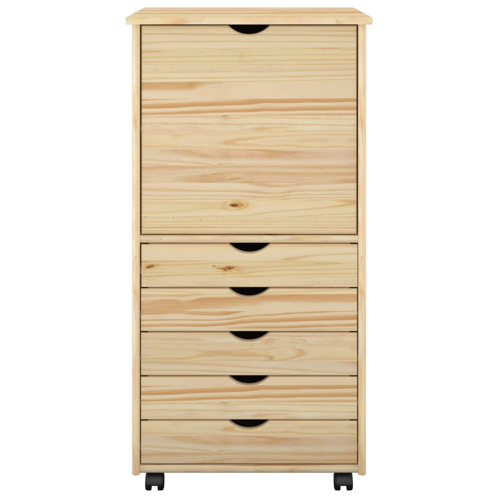 Rollschrank Mit Rad Braun 53 x 39 x 103 cm Massivholz Kiefer