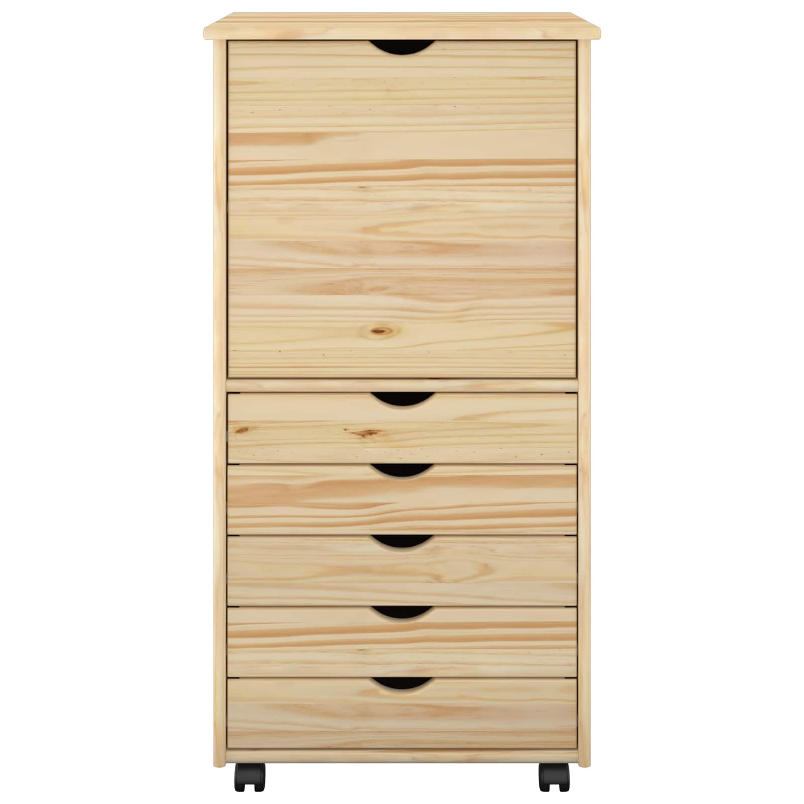 Rollschrank Mit Rad Braun 53 x 39 x 103 cm Massivholz Kiefer