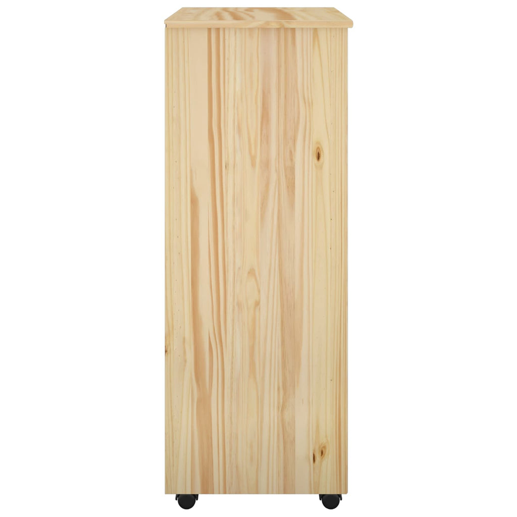 Rollschrank Mit Rad Braun 53 x 39 x 103 cm Massivholz Kiefer