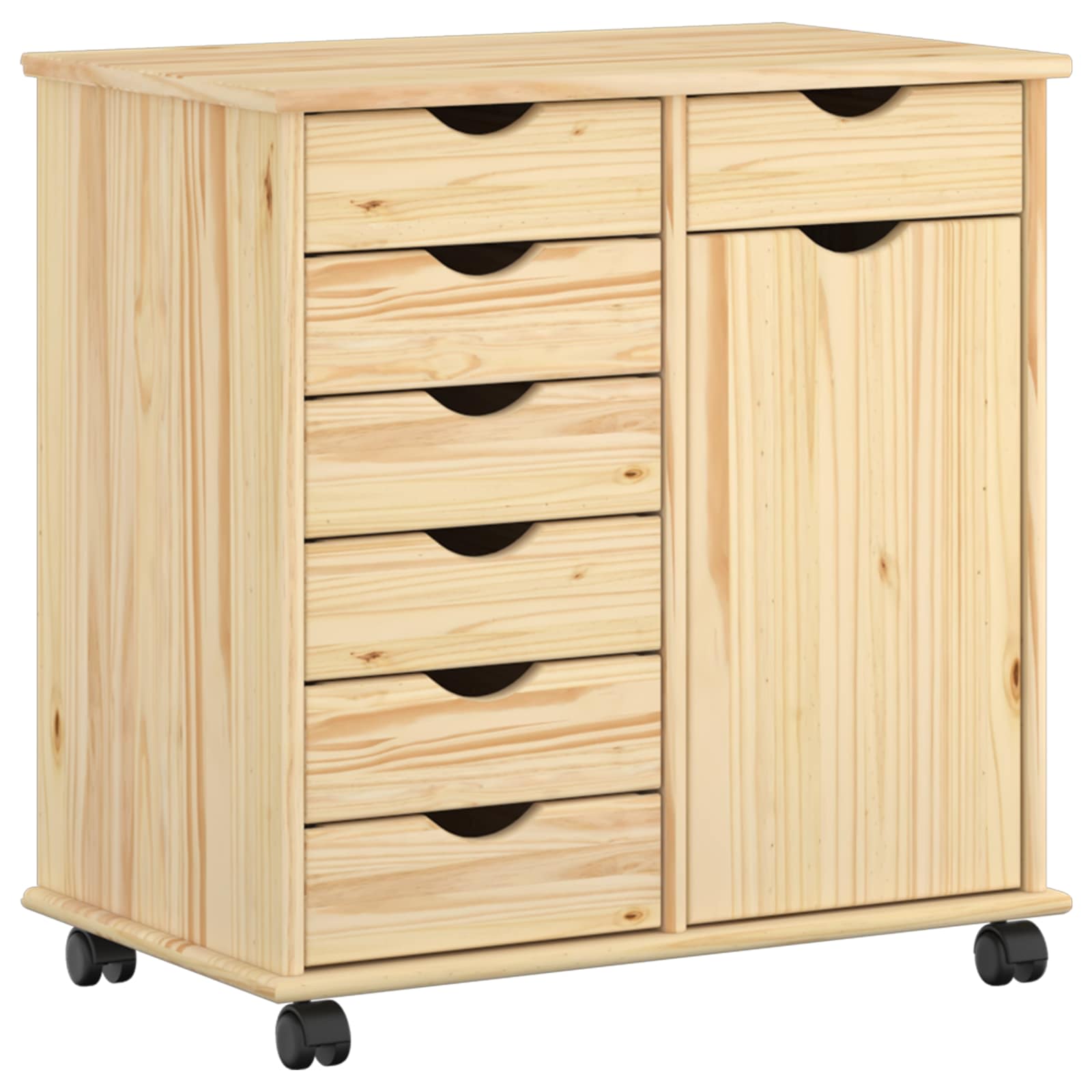 Rollschrank Mit Rad Braun 63,5 x 39 x 65,5 cm Massivholz Kiefer