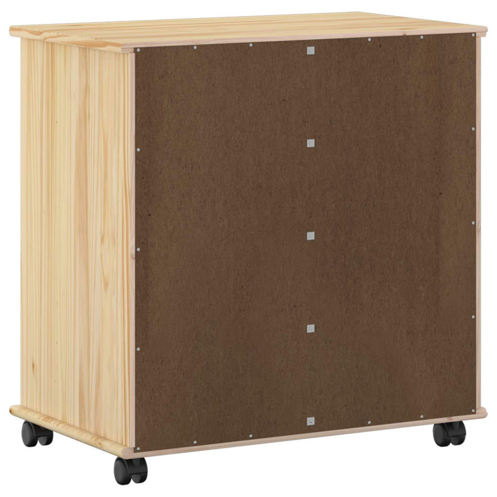 Rollschrank Mit Rad Braun 63,5 x 39 x 65,5 cm Massivholz Kiefer