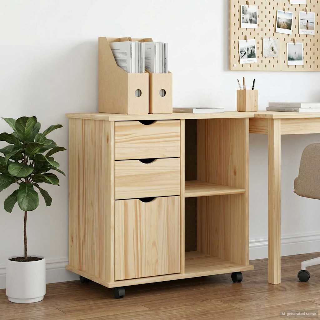 Rollschrank Mit Rad Braun 63,5 x 39 x 65,5 cm Massivholz Kiefer