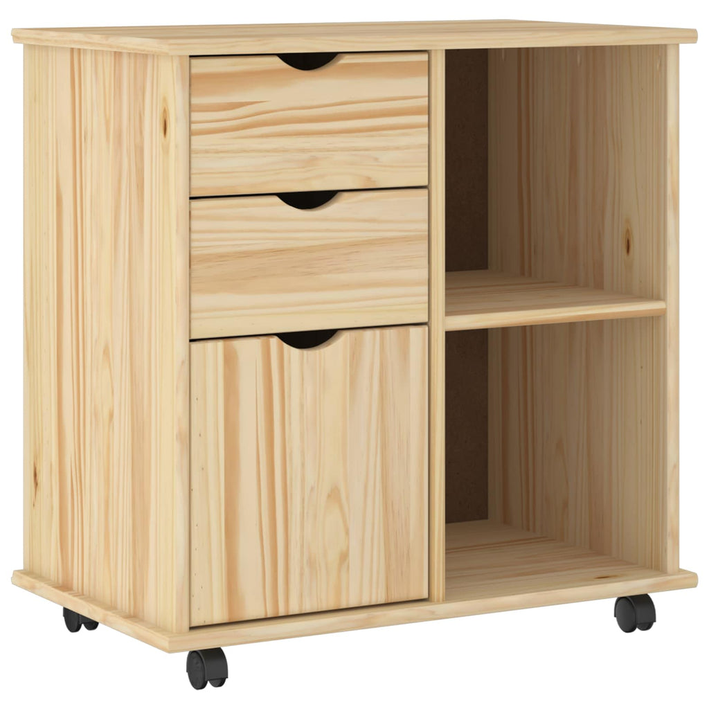 Rollschrank Mit Rad Braun 63,5 x 39 x 65,5 cm Massivholz Kiefer
