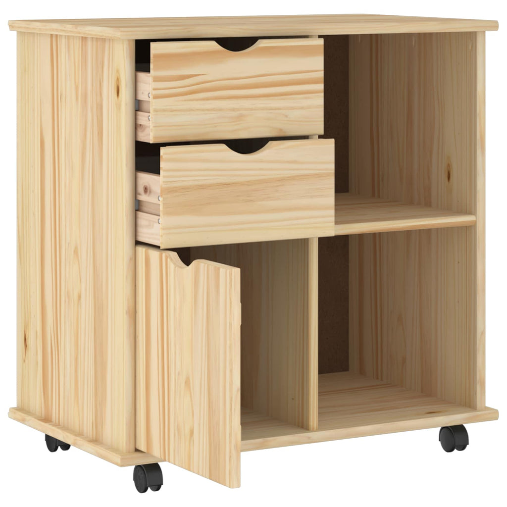 Rollschrank Mit Rad Braun 63,5 x 39 x 65,5 cm Massivholz Kiefer