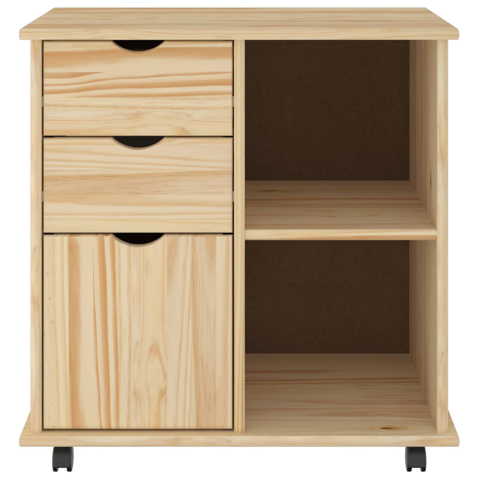 Rollschrank Mit Rad Braun 63,5 x 39 x 65,5 cm Massivholz Kiefer
