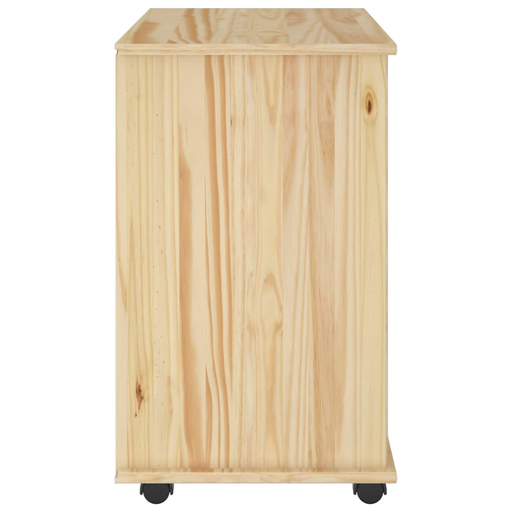 Rollschrank Mit Rad Braun 63,5 x 39 x 65,5 cm Massivholz Kiefer
