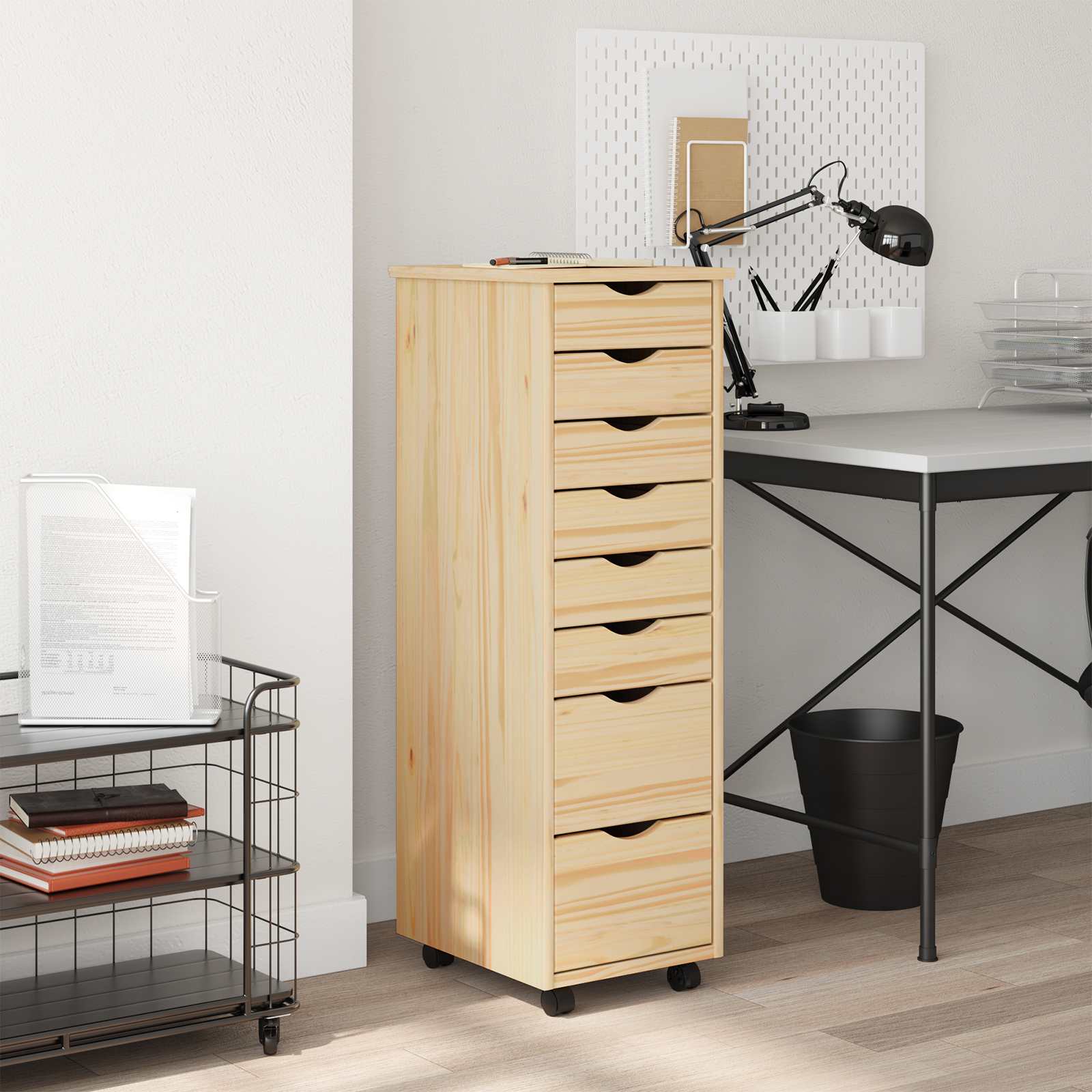 Rollcontainer mit Schubladen MOSS Klarlack 34 x 39 x 103 cm