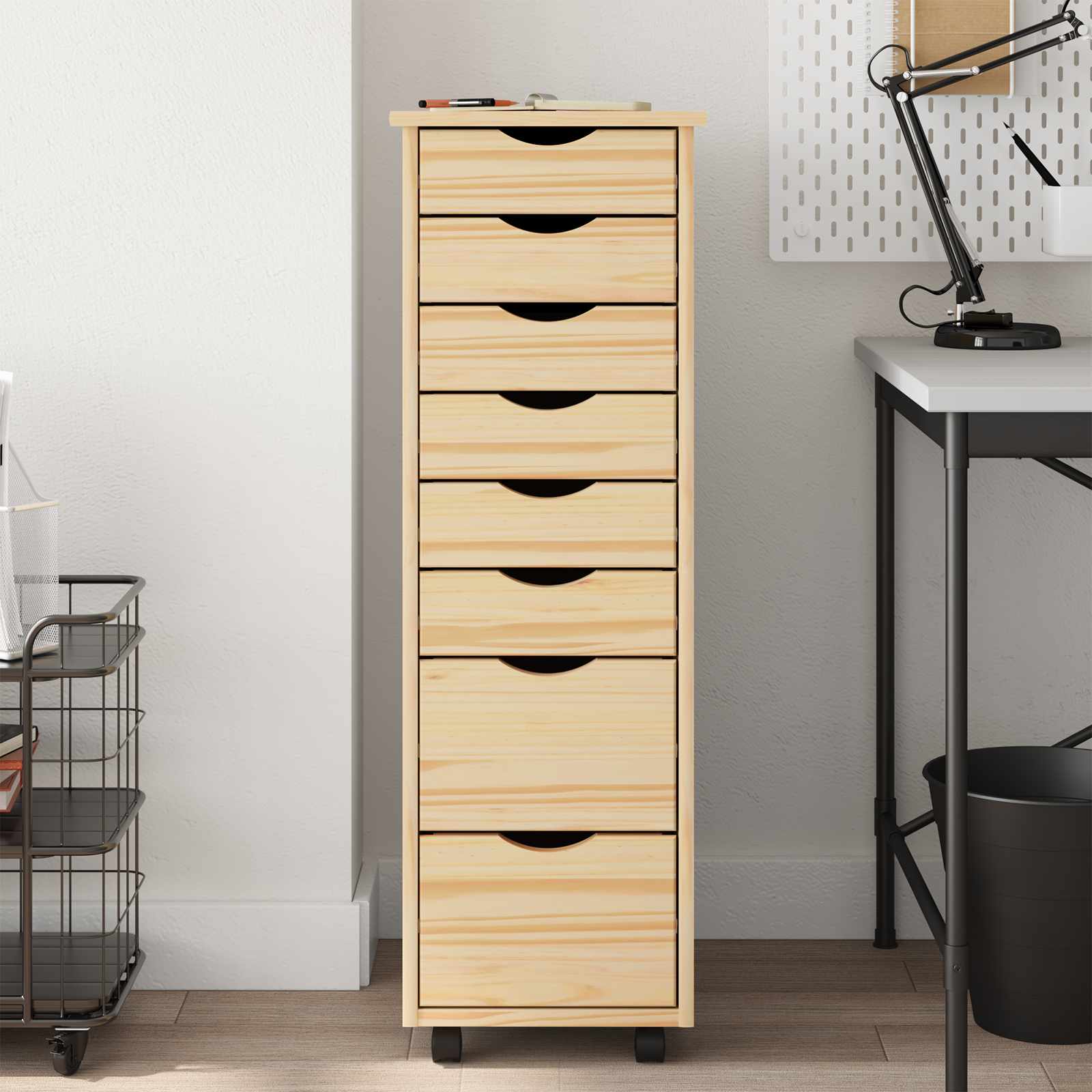 Rollcontainer mit Schubladen MOSS Klarlack 34 x 39 x 103 cm