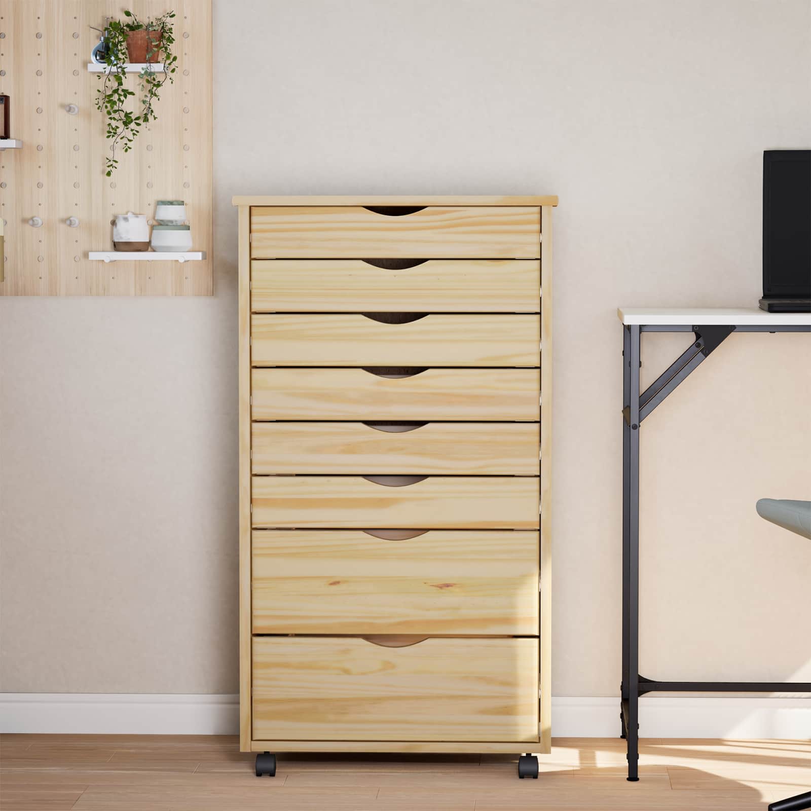 Rollcontainer mit Schubladen MOSS Klarlack 53 x 39 x 103 cm