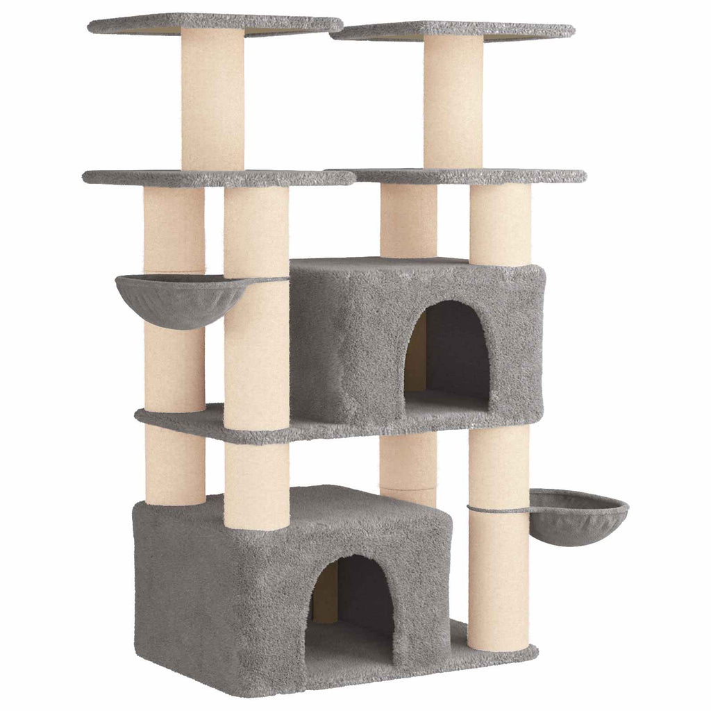 Katzennbaum mit Sisal-Kratzsäulen 2 Stk. Hellgrau 147 cm