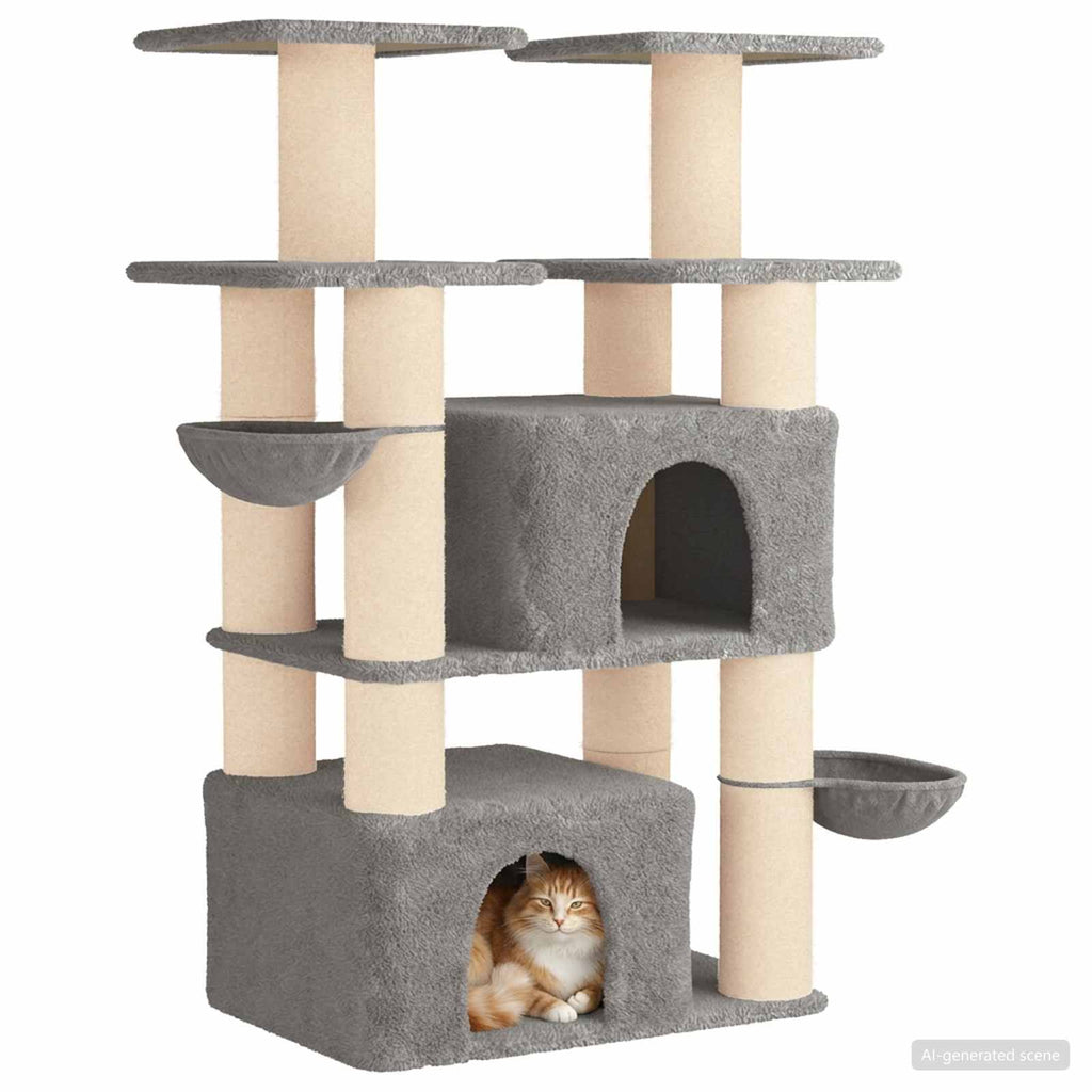Katzennbaum mit Sisal-Kratzsäulen 2 Stk. Hellgrau 147 cm