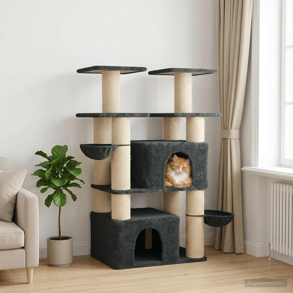 Katzennbaum mit Sisal-Kratzsäulen 2 Stk. Dunkelgrau 147 cm