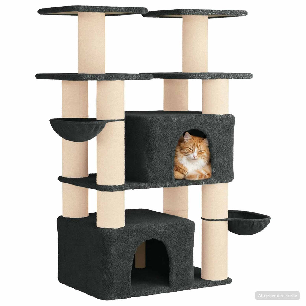 Katzennbaum mit Sisal-Kratzsäulen 2 Stk. Dunkelgrau 147 cm
