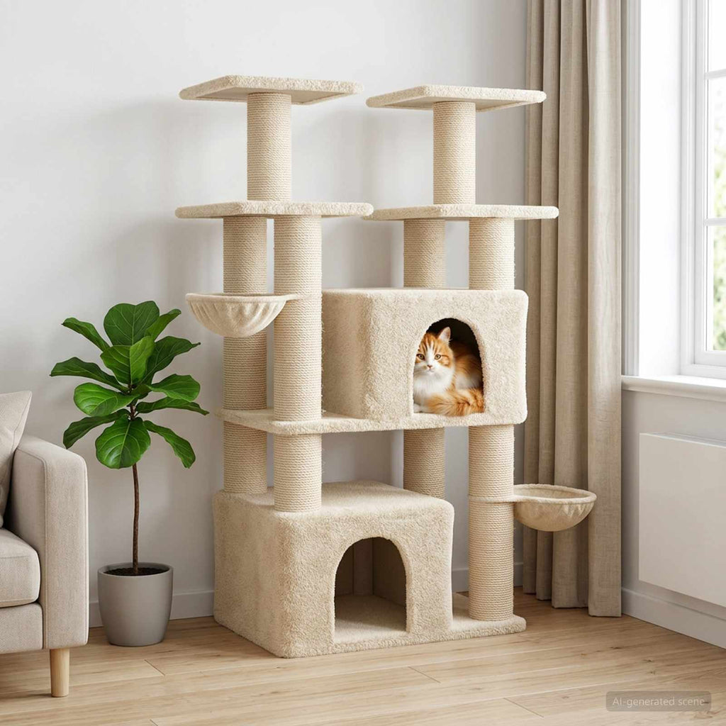 Katzennbaum mit Sisal-Kratzsäulen 2 Stk. Creme 147 cm