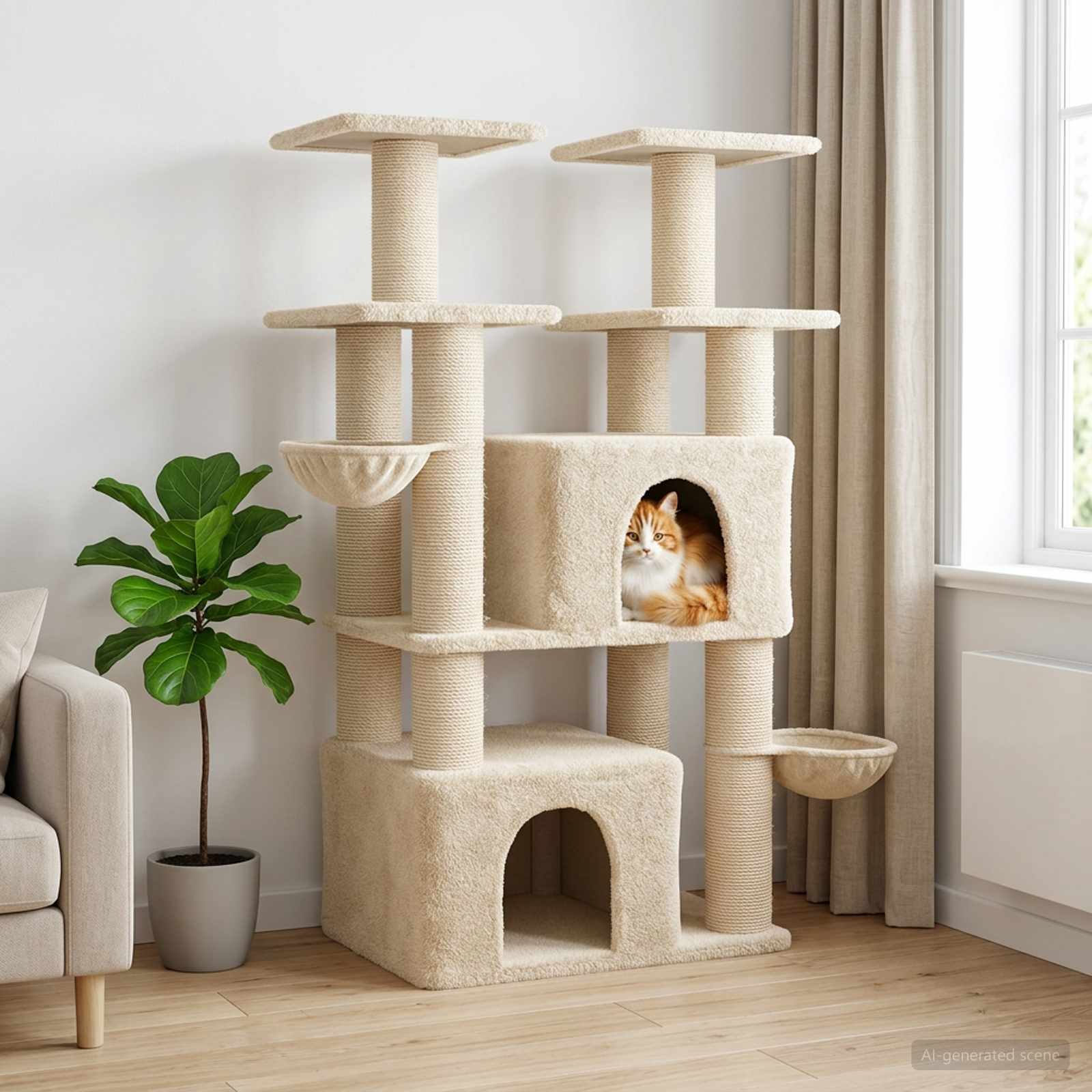 Katzennbaum mit Sisal-Kratzsäulen 2 Stk. Creme 147 cm