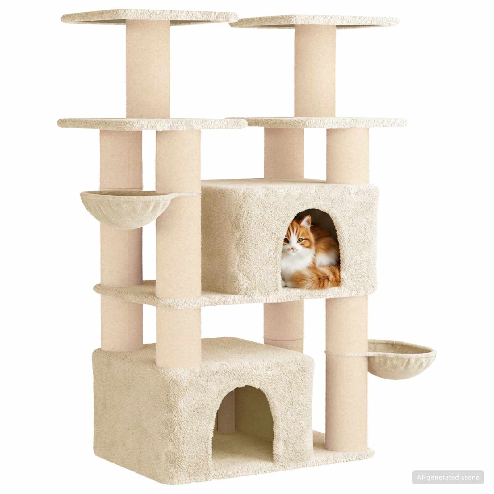 Katzennbaum mit Sisal-Kratzsäulen 2 Stk. Creme 147 cm
