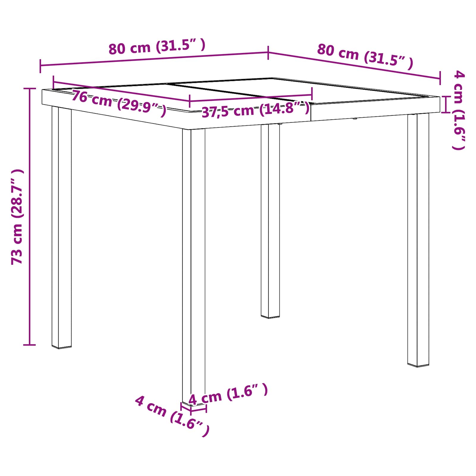 Gartenmöbel Set 5 pcs Schwarz und Anthrazit 80 x 80 x 73 cm