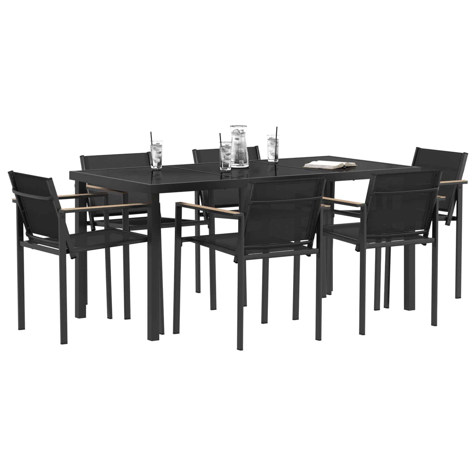 Gartenmöbel Set 7 pcs Schwarz und Anthrazit 160 x 80 x 73 cm