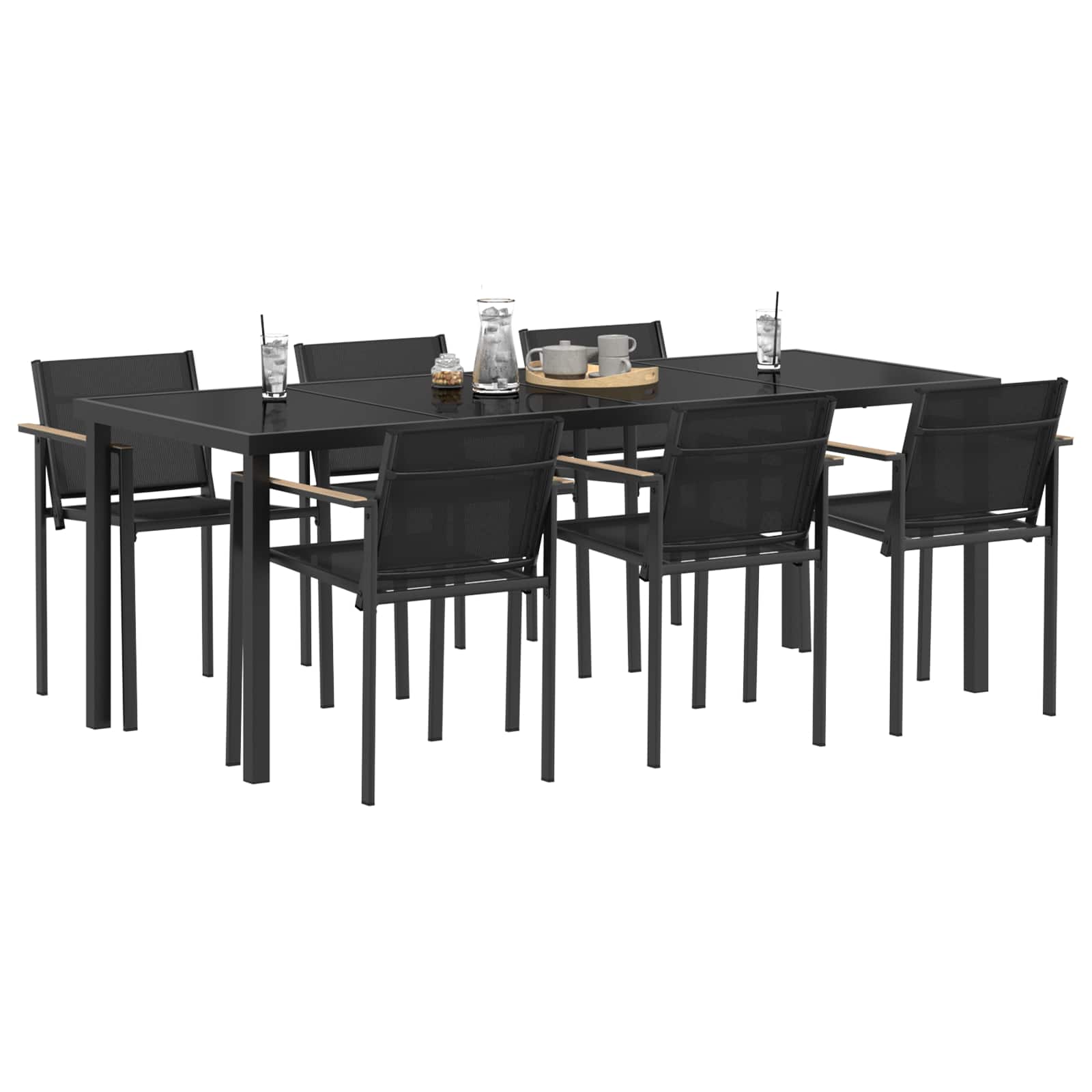Gartenmöbel Set 7 pcs Schwarz und Anthrazit Textilene