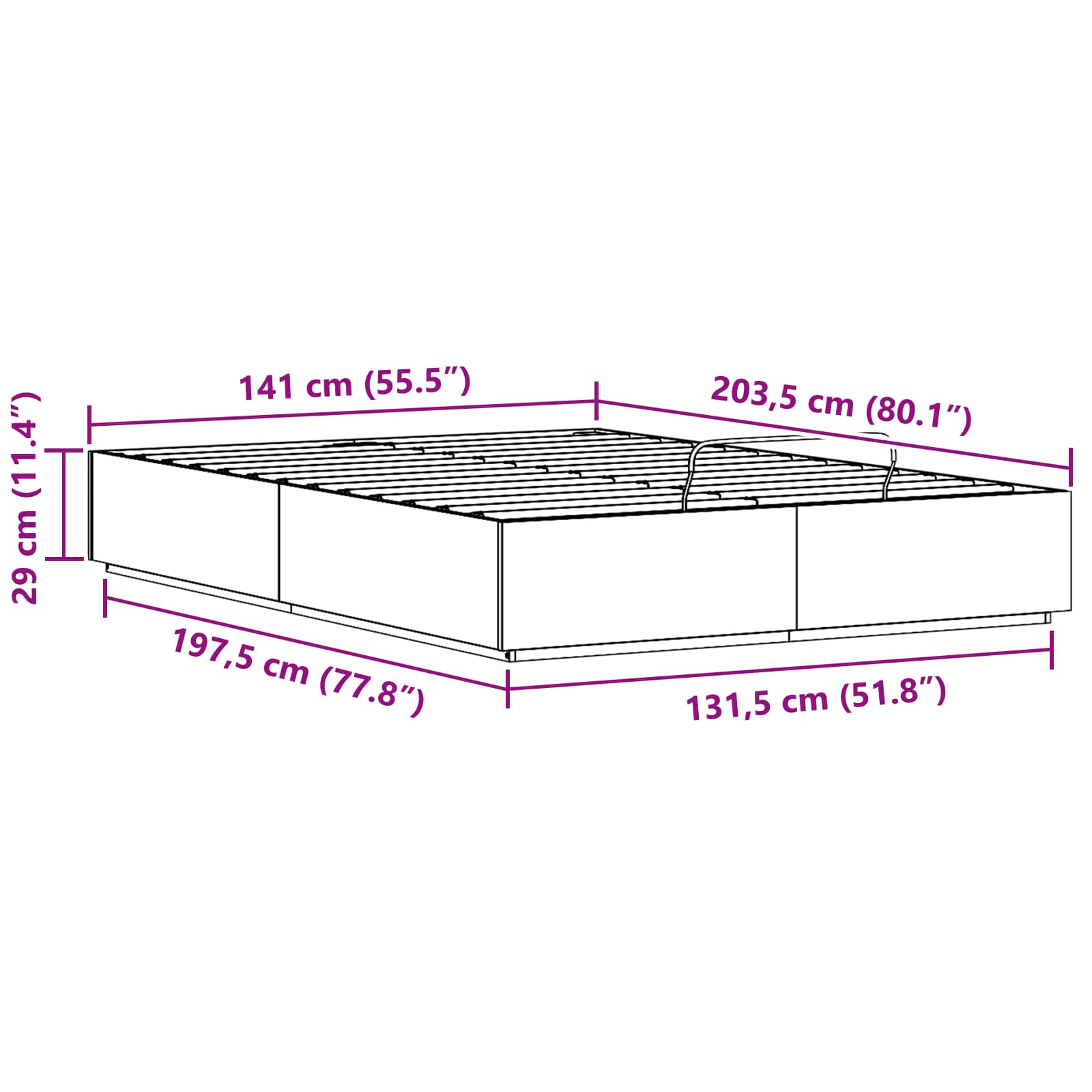 Ottoman Bettgestell Natur 140 x 200 cm Massives Kiefernholz