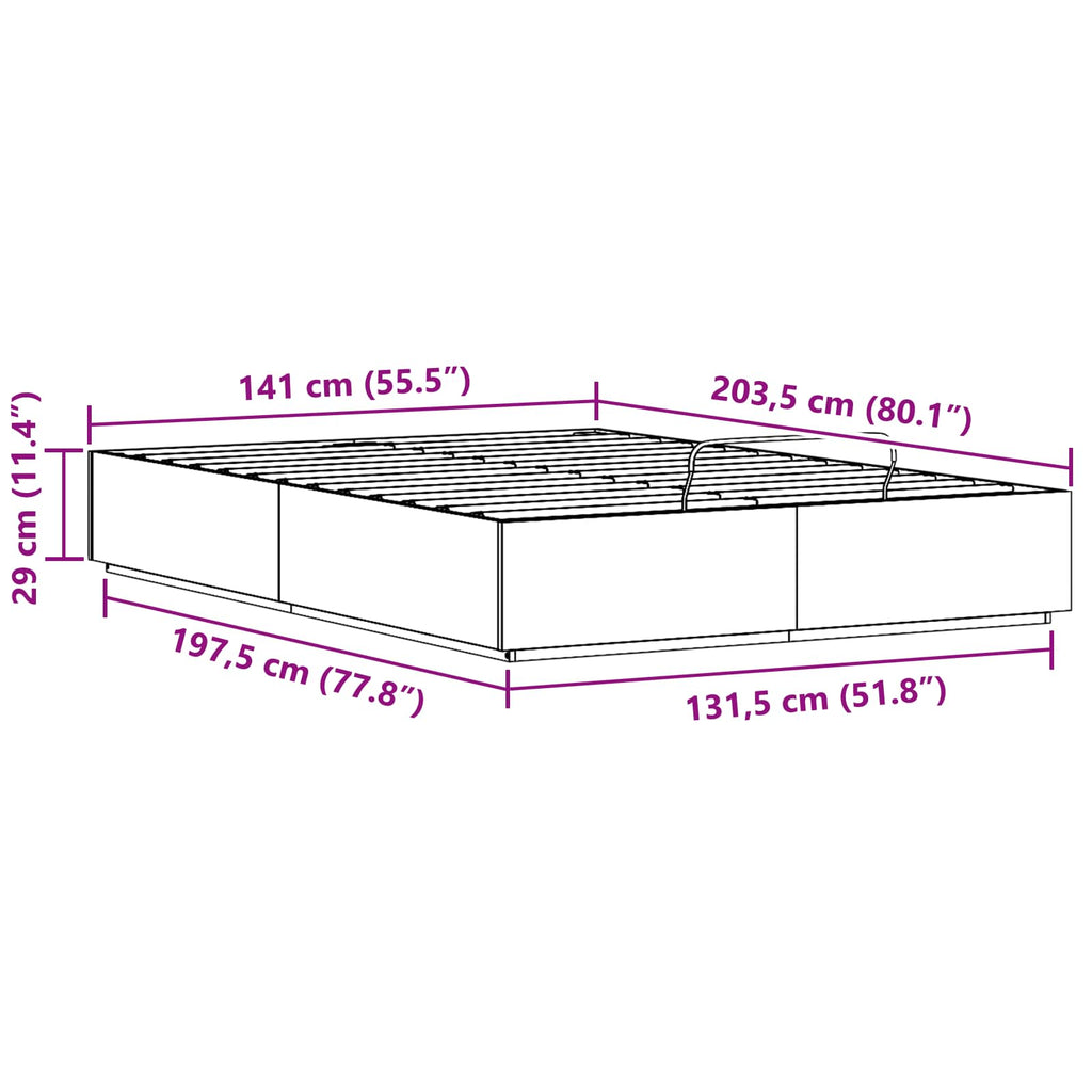 Ottoman Bettgestell mit Speicher Wachsbraun 140 x 200 cm