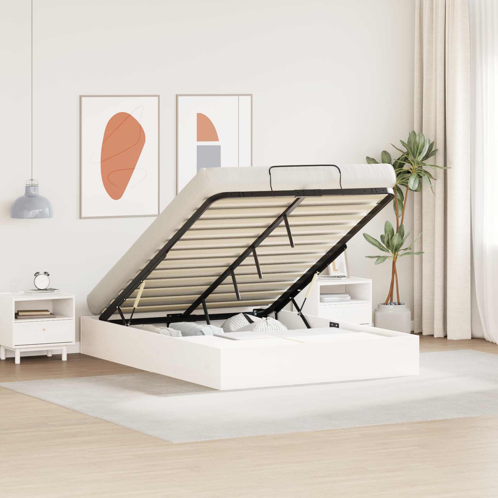 Ottoman Bettgestell mit Stauraum Weiß 140 x 190 cm