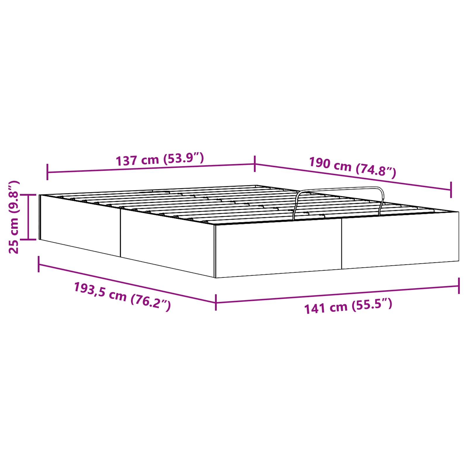 Ottoman Bettgestell mit Stauraum Weiß 140 x 190 cm