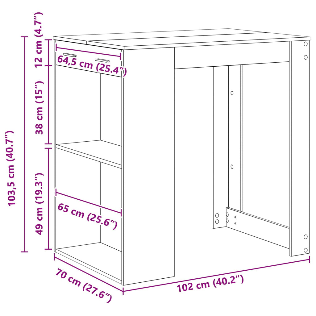 Bartisch Schwarz Eichen-Optik 102 x 70 x 103,5 cm Holzwerkstoff