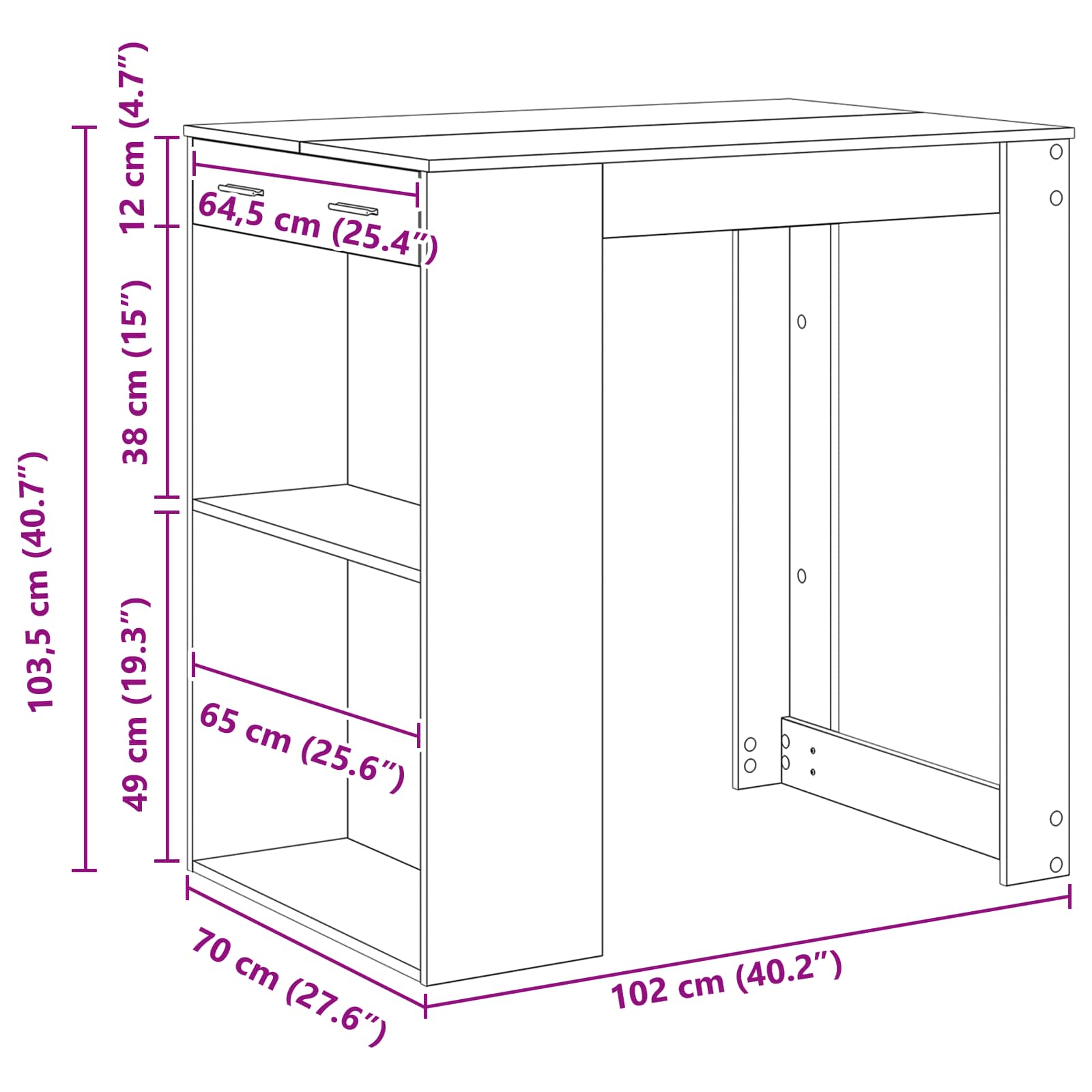 Bartisch Schwarz Eichen-Optik 102 x 70 x 103,5 cm Holzwerkstoff