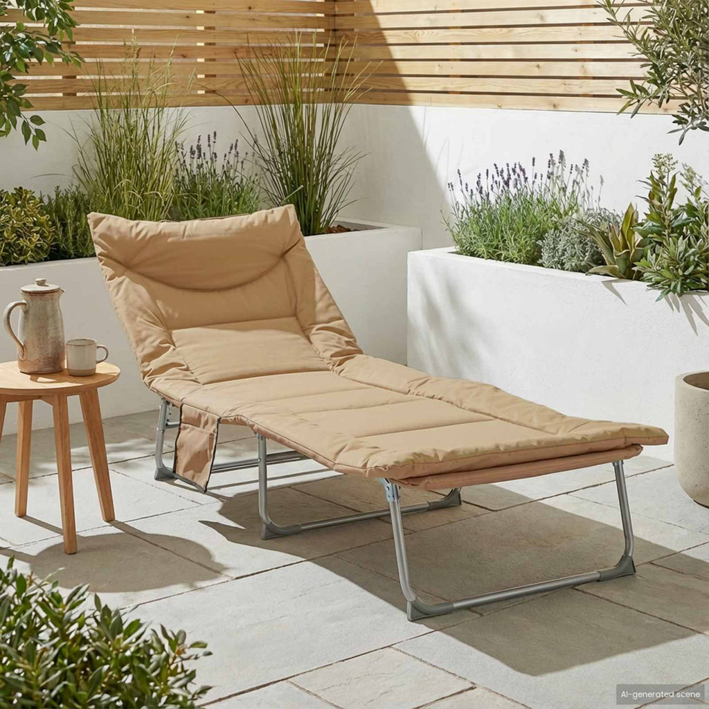 Klappbare Sonnenliege mit Kissen Beige