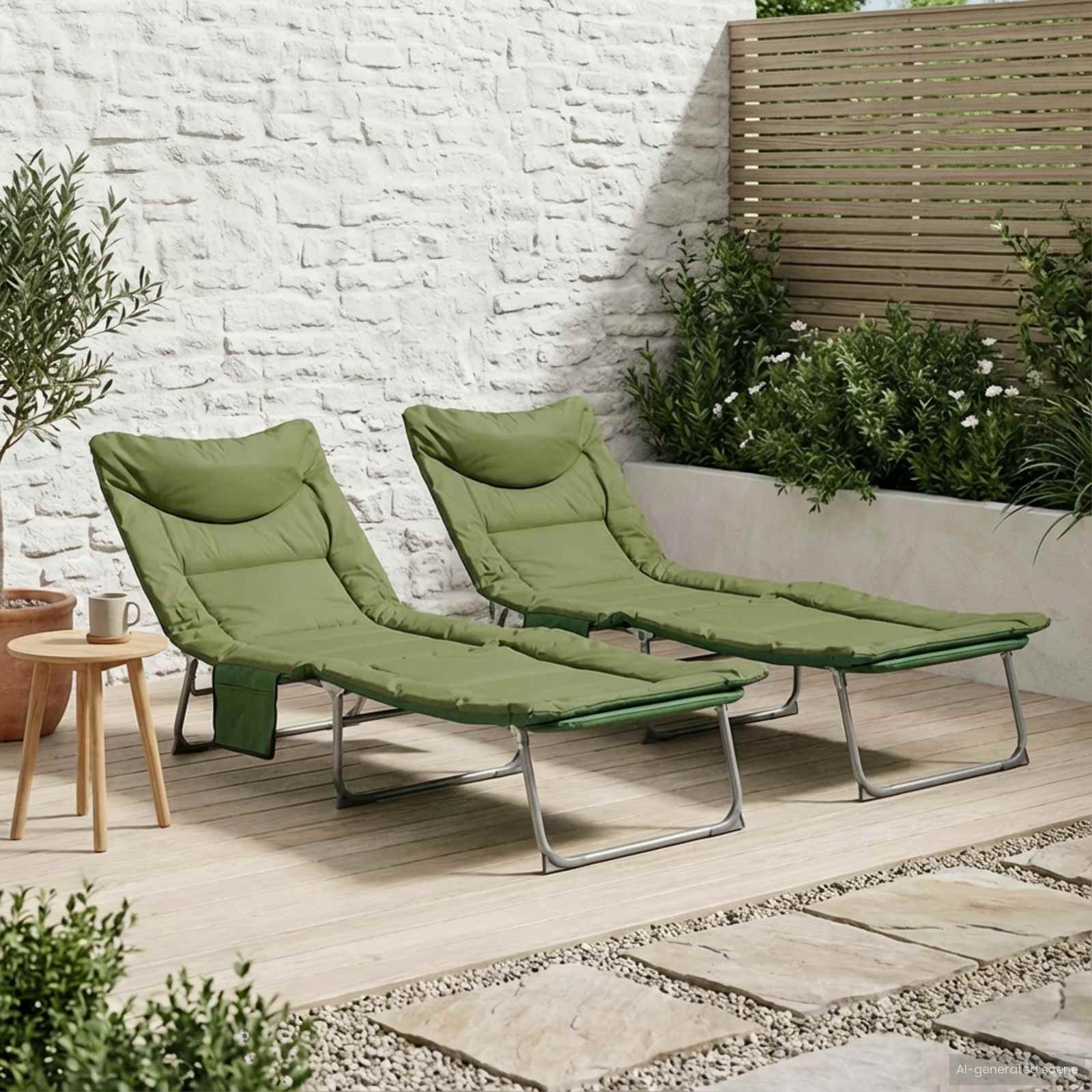 Klappbare Sonnenliege mit Kissen 2 pcs Dunkelgrün