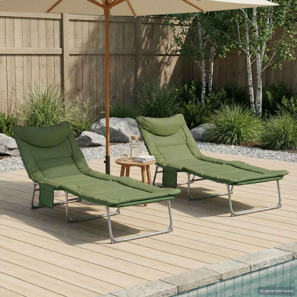 Klappbare Sonnenliege mit Kissen 2 pcs Dunkelgrün