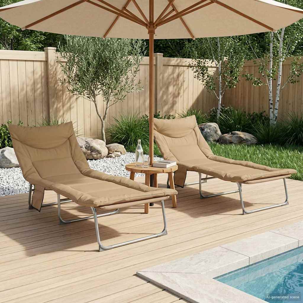 Klappbare Sonnenliege mit Kissen 2 pcs Beige