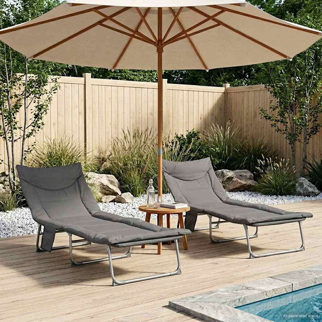 Klappbare Sonnenliege mit Kissen 2 pcs Anthrazit